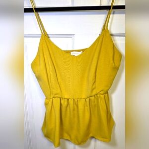 Monteau Adjustable Spaghetti Strap Peplum Crop Top Blouse Shirt- Size Lg Mustard